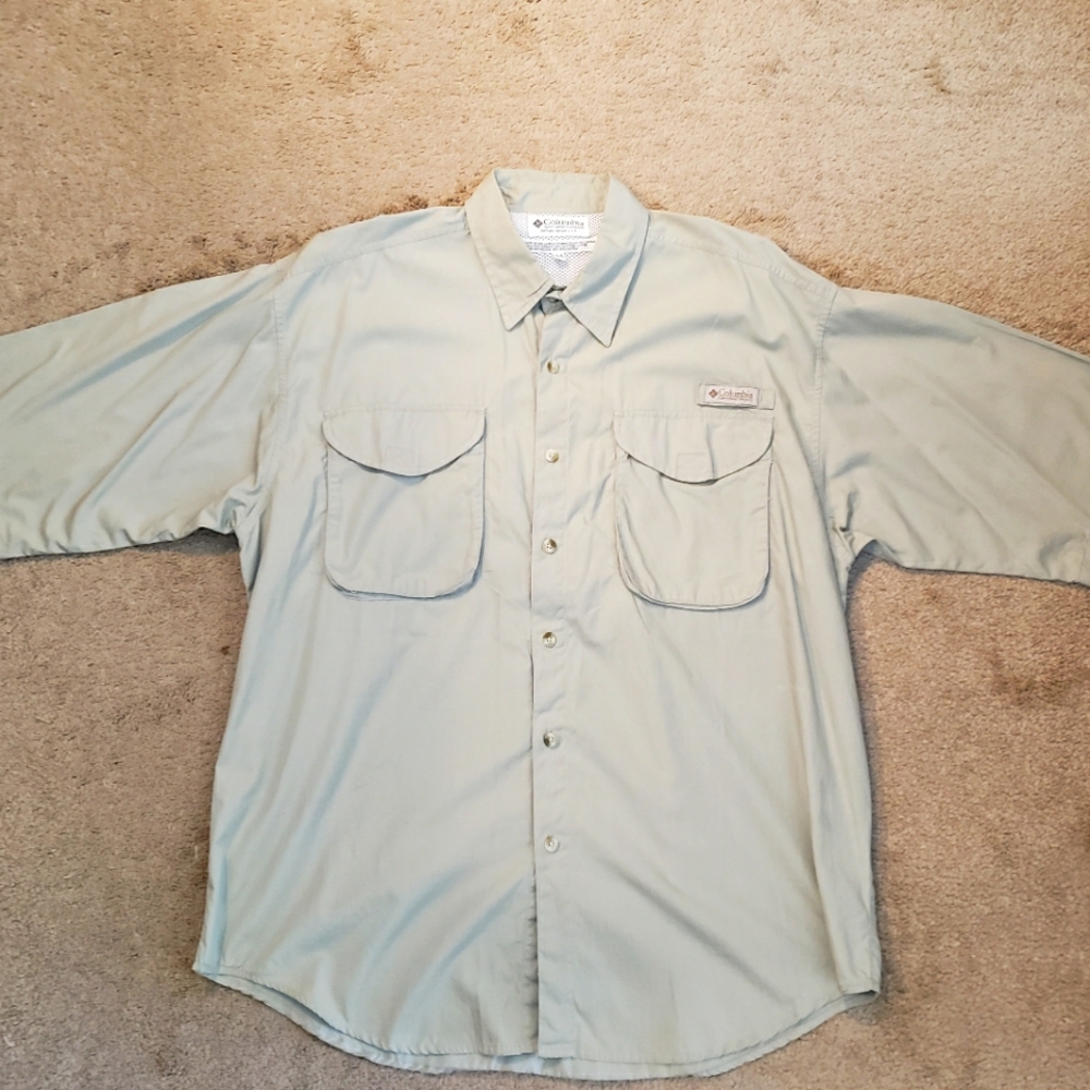 Colombia PFG M Short Sleeve Button Up Tactical Shirt Tan Beige